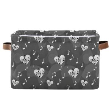 Imagem de Caixa de armazenamento de 36 cm com alças – Cestas de armazenamento decorativas retangulares dobráveis para escritório em casa, quarto, coração, preto, cinza, 1 pacote