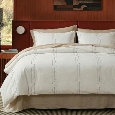 Imagem de Cozaline Capa de edredom 100% algodão tufado tamanho king, capa de edredom branco creme natural com fecho de zíper e laços nos cantos, conjunto de cama de linha minimalista macio respirável de 3 peças