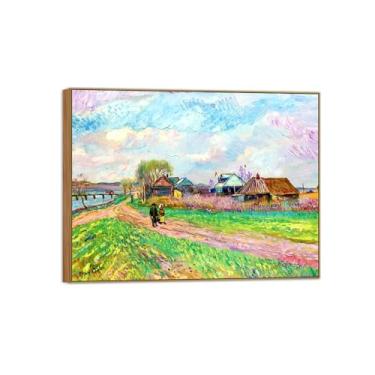 Imagem de David Burliuk famosas impressões em tela de arte de parede prontas para pendurar. Rio Moscou. Pintura de moldura de madeira para decoração de sala de estar 50 x 65 cm 20 x 26 polegadas