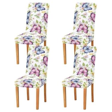 Imagem de ODAWA Conjunto de 4 capas de cadeira de sala de jantar, capas removíveis laváveis de borboletas e flores parson para hotel, cerimônia