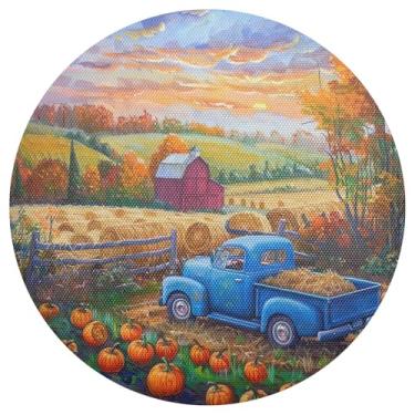 Imagem de Conjunto de 1 jogo americano redondo de PVC durável da fazenda de colheita de outono, tapetes de mesa de jantar laváveis