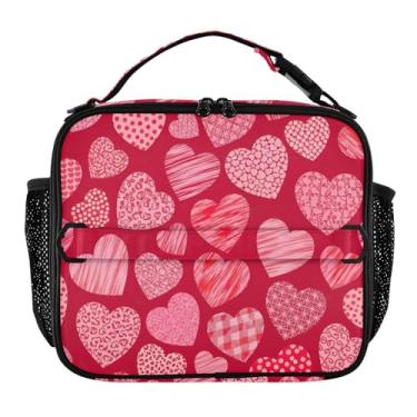 Imagem de Lancheira de desenho animado de corações vermelhos rosa para mulheres, meninas, lancheira com alça de ombro masculina e infantil, lancheira para trabalho, escola, animal, floral, bolsa térmica