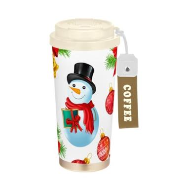 Imagem de TSENQUE Copo de café de 473 ml com tampa de canudo e filp, copo de café de aço inoxidável isolado a vácuo à prova de vazamento, bonecos de neve festivos coloridos de Natal