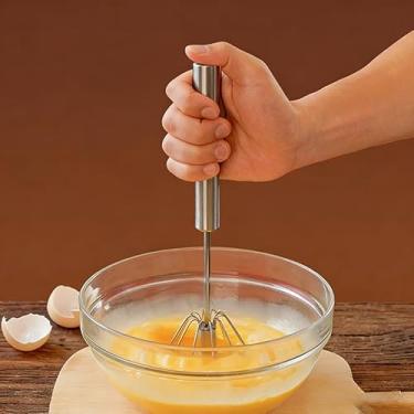 Imagem de Batedor de ovos de aço inoxidável, espumador de leite versátil, batedor rotativo manual para misturar, bater, bater e mexer, ovos, creme, massa (30,5 cm)