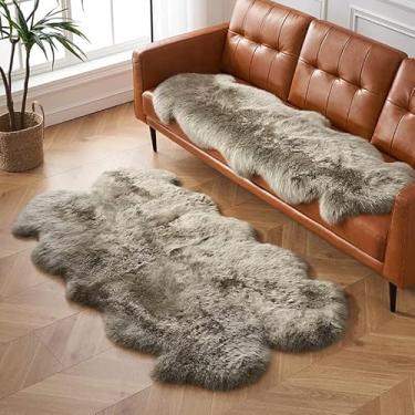 Imagem de HUAHOO Tapete premium de pele de carneiro genuína da Austrália, pele de carneiro natural, tapete de área de pele de cordeiro para quarto de crianças, capa de sofá, cadeira de animais de estimação, tapete de quarto película/1,22 x 1,82 m cogumelo