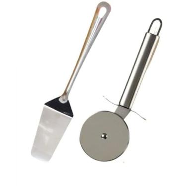 Imagem de Kit 2 Peças Espatula e Cortador de Pizza em Inox Pizzaria kit pizza(Espatula Inox + Cortador Pizza)