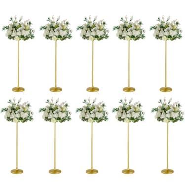 Imagem de Fullvaseer 10 peças de suporte de flores de casamento de 100 cm de altura para mesas centrais de mesa de centro de mesa de metal vaso de chão de flor de metal para festa evento recepção de casamento
