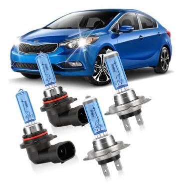 Imagem de KINGSOFE Lâmpadas de farol de halogêneo atualizadas para Kia Forte 2017-2021, 9005 H7 Luzes de farol alto e baixo, branco 6000K, 300% de brilho, Plug N Play, pacote com 4