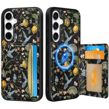 Imagem de Uppuppy Capa para Samsung Galaxy S25 Plus/S24 Plus com carteira - Compatível com MagSafe Cute Women Girls Couro Estético Titular Cartão de Crédito Capa de Telefone para S25Plus/S24Plus, Lemon Bird