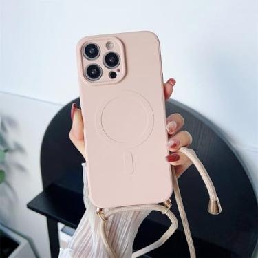 Imagem de Capa macia com alça para iPhone 16, 15, 11, 12, 13, 14 Pro Max, 8, 7 Plus, XS, XR, capa magnética para carregamento sem fio, rosa, para iPhone X