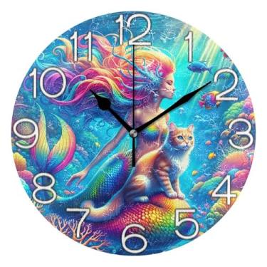 Imagem de GAIGEO Relógio de parede analógico decorativo estético silencioso sem tique-taque relógio de sala de aula, sala de estar, decoração de parede moderna, animal plantas coloridas anime, 25 cm, ponteiros