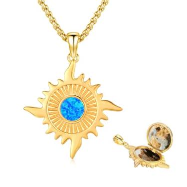 Imagem de PCTJYFU Colar com medalhão com foto de sol, prata esterlina 925, banhado a ouro 18K - opala/pedra da lua/ágata/obsidiana, corrente de aço inoxidável de 45,7 cm + 5 cm, aniversário de aniversário de