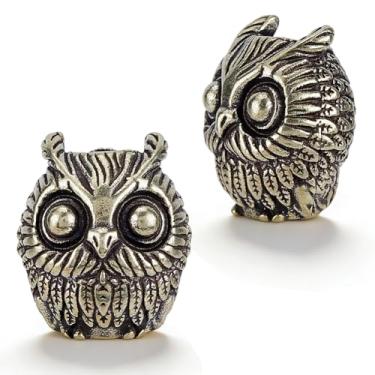 Imagem de DICOSMETIC 2 peças de cordão de corda de paracord contas de coruja para faca prata antiga coruja fofa grande furo contas de 18,5 mm pássaro animal grande contas de metal para faca chaveiro pulseira