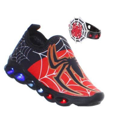 Imagem de Kit Tenis com Luz de Led Pisca do Aranha Infantil Masculino com Pulsei