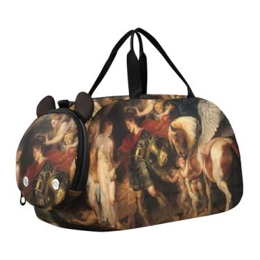 Imagem de Bolsa esportiva Hubert Robert para meninas com pintura de paisagem para viagem durante a noite com compartimento para sapatos, bolsa esportiva para meninos, Rubens imprime Perseus Andromeda, Clássico