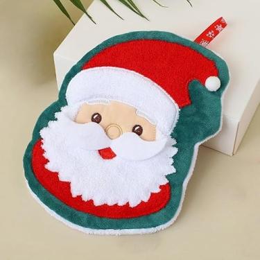 Imagem de Toalha de mão de lã coral de Natal, design de desenho animado, toalha pequena absorvente macia para banheiro, cozinha, decoração de férias, Papai Noel