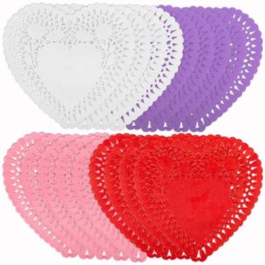 Imagem de Pacote com 200 toalhas de papel em forma de coração, 20 cm, papel dos namorados, renda, colorido, descartável, jogo americano para o dia dos namorados, artesanato, decoração de festa de casamento