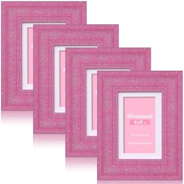 Imagem de Minesaxel Porta-retrato rosa com glitter 10 x 15 cm para 3 x 5 com tapete, molduras brilhantes de vidro real HD, colorido, fofo, divertido ou exclusivo, moldura de arte 10 x 15 para mesa ou parede