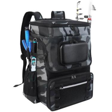 Imagem de Mochila de Pesca SKAITU con Porta Cañas Resistente al Agua de 55L