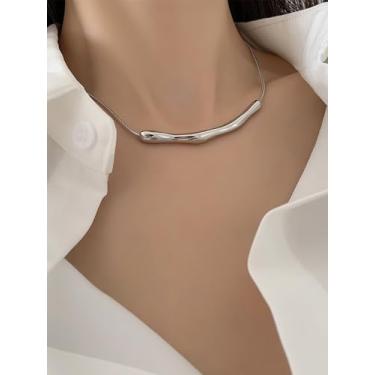 Imagem de Colar feminino de prata esterlina, moderno, minimalista, com pingente, gargantilha de amizade, para joias, presentes de Natal, presentes de amizade para mulheres, Medium, Latão, Sem Pedra Preciosa