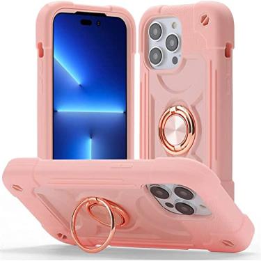 Imagem de WIKUNA Capa para iPhone 14/14 Plus/14 Pro/14 Pro Max, capa protetora antiqueda anticolisão de quatro cantos, com suporte de anel, capa de celular multicolorida moderna (cor: rosa, tamanho