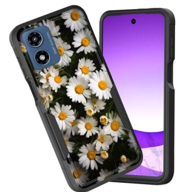 Imagem de CICPLKSE Capa para Moto G Play 4G 2024, camada dupla, híbrida, à prova de choque, rígida, policarbonato macio, TPU, capa protetora para Motorola Moto G Play 4G 2024, linda margarida