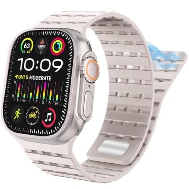 Imagem de KKFAUS Pulseira de silicone magnética esportiva para Apple Watch SE SE2 e séries 9/8/7/6/5/4 Ultra 2/Ultra(Starlight) de 49 mm, 45 mm, 44 mm e 42 mm