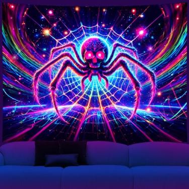 Imagem de NYZE Tapeçaria de luz negra que brilha no escuro, pôster legal, paisagem, fácil de pendurar, decoração de parede para sala de estar, dormitório, casa (aranha, 150 x 129 cm)