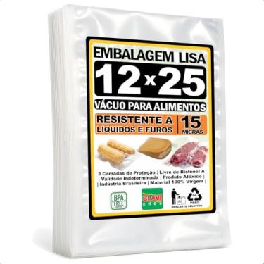 Imagem de Saco a Vácuo Liso Sem Ranhuras [12x25 cm] [15 Micras] [500 Unidades] - Para Seladora de Câmara e Bico - Embalagem Profissional Resistente Reforçada Alimentício BPA Free