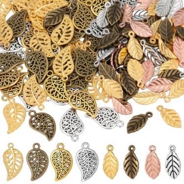 Imagem de SUNNYCLUE 1 caixa, 160 peças, 8 estilos, pingentes de folhas douradas, pingentes de folhas de ouro, pingentes de folhas de folha de metal em bronze antigo prata para fazer joias, artesanato, brincos