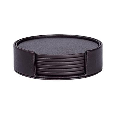 Imagem de Conjunto de 6 Porta-copos Couro PU com Suporte Redondo para Cerveja Bebidas Móveis Mesa Topo contra Manchas Água Arranhões Premium Fácil Limpar e Arma