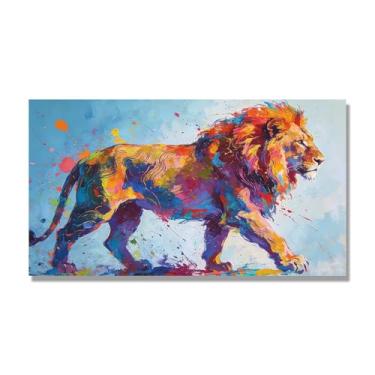 Imagem de NHLDZYH Respingo de tinta leão pintura em tela abstrata arte animal mural vívido chama a atenção para sala de estar decoração de casa moderna. A106. 75 x 135 cm. Apenas tela