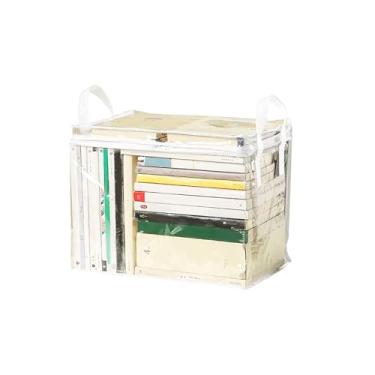 Imagem de Pacote com 6 sacos transparentes para armazenamento de livros, organizador de quadrinhos, estojo dobrável com tampa e alça de elevação, adequado para livros e brinquedos, tamanho 38 x 24 x 32 cm