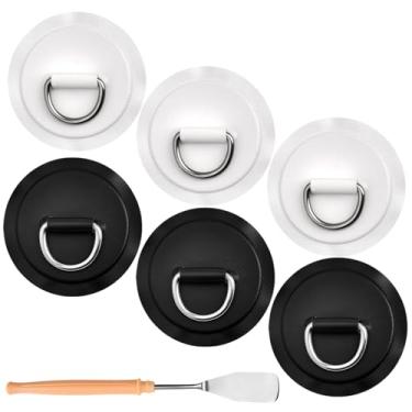 Imagem de Pacote com 6 anéis D de aço inoxidável placa de remo de PVC anel D anel D kit de remendo para barcos infláveis de PVC, jangadas, caiaques, canoas, pranchas de surfe, branco, preto