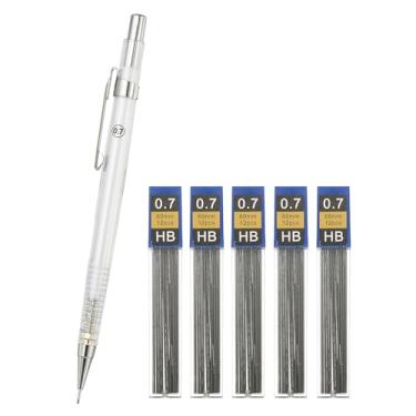 Imagem de PATIKIL 2 peças de lapiseira de 0,7 mm, suporte mecânico para lápis de chumbo, ponta média, suporte de plástico automático com borracha e 4 refis para desenho, arte, esboço, marcenaria, branco