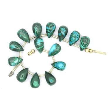Imagem de Contas de gota de malaquita natural – 14 peças de contas verdes lisas, aproximadamente 6 x 11 mm, forma de gota para fazer joias, colar DIY, pulseira e brinco
