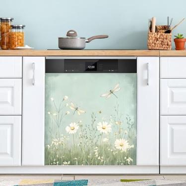 Imagem de SEHANY Capa magnética colorida de campo silvestre para lava-louças, adesivos magnéticos decorativos antiarranhões para painel de geladeira e lava-louças, decoração de flores de fazenda de cozinha