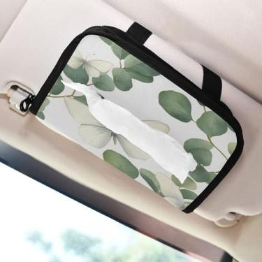 Imagem de SEHANY Porta-lenços de papel de carro com folhas verdes, caixa de lenços para carro, viseira solar, porta-guardanapos, dispensador de máscara de carro retangular, caixa de lenços de papel de veículo