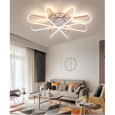 Imagem de Luminária de teto LED moderna para sala de estar, com intensidade ajustável e controle remoto, na cor preta, ideal para quarto, cozinha, escritório e ambientes internos (Dourada, 60cm).