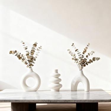 Imagem de Conjunto de vasos de cerâmica com 3 peças, centro de mesa para decoração de casa moderna, vasos nórdicos minimalistas, casamento, sala de estar, estante, escritório, casa moderna, decoração boho de