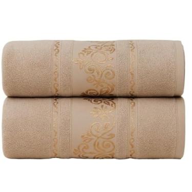 Imagem de Kit 2 Toalhas de Banho Gigante Premium 100% Algodão Macias, Felpudas, Super Absorventes para Banho, Piscina, Ideal para Família e Adultos(Kit 2Toalhas–Bege)