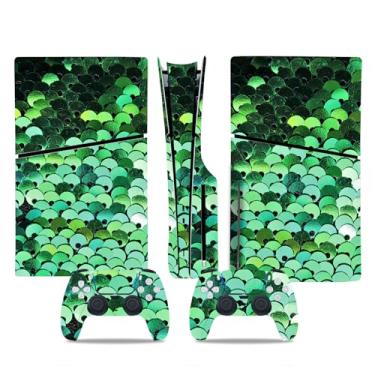 Imagem de Película de decalque para disco Ps5, capa adesiva de vinil de corpo inteiro para console e controle PlayStation 5 (edição de disco PS5, Blue Lightning) (glitter verde claro, disco fino para PS5)