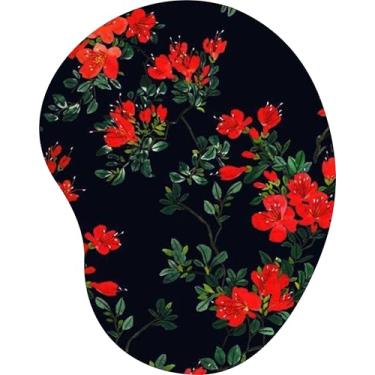 Imagem de Mouse Pad Ergonômico Gota Flores Vermelhas Ramos Verdes