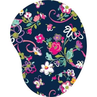 Imagem de Mouse Pad Ergonômico Gota Flores Coloridas Estilo Giz Fundo Azul