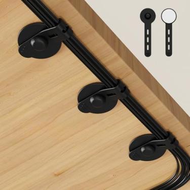 Imagem de 12 peças de clipes de gerenciamento de cabos de silicone ajustáveis, suporte organizador de fios autoadesivo, clipes de cabo para vários cabos, organizador de cabos para mesa de escritório em casa