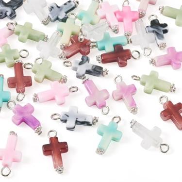Imagem de Pingentes de cruz de acrílico, 105 peças, pingentes de cruz elegíveis coloridos para fazer joias católicas DIY, colar, pulseira, brinco, chaveiro