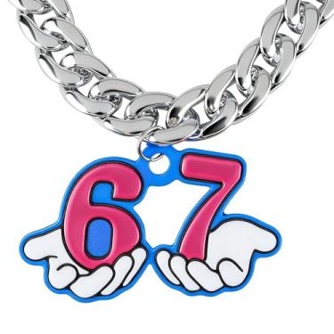 Imagem de Colorato Colar 67 - Divertido Elfo Antics e Displays, Corrente Gargantilha de Resina 71 cm com Pingente 67, Corrente de 6 7 Corrente Moderna Y2K Geo Presente