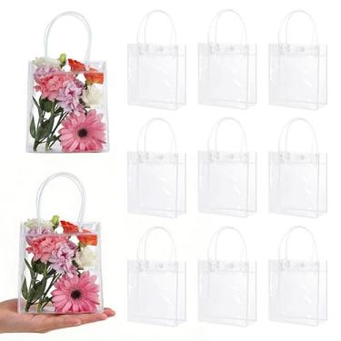 Imagem de EDCUEBE7 10 peças de sacos de presente pequenos de PVC transparente com alças, sacos de plástico reutilizáveis para presente de presente, sacos transparentes para lembrancinhas de festa, sacos de