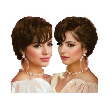 Imagem de Peruca De Cabelo Humano Com Franja 13x4 Lace Front, Corte Pixie, Ondas