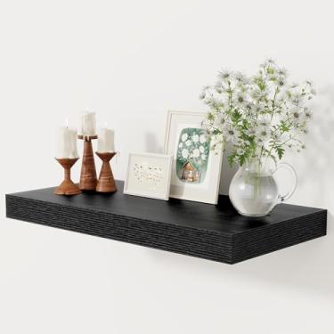 Imagem de Prateleiras flutuantes pretas profundas de 30 cm, prateleira flutuante para livros, 60 x 30,5 cm, prateleiras profundas de madeira rústica para armazenamento e exibição doméstica, prateleiras espessas